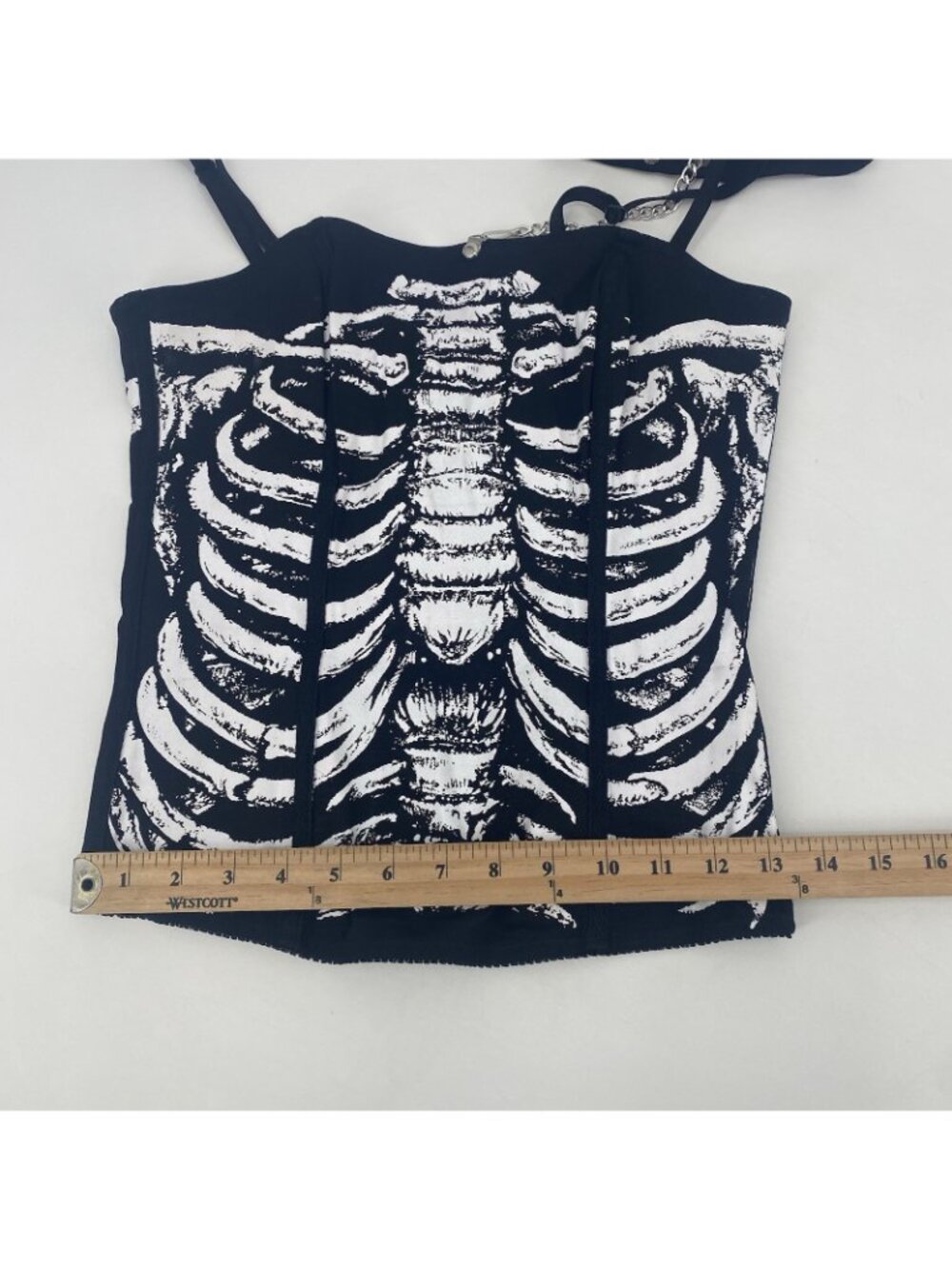 lip service Size M Black Corset Skeleton Grunge With Choker Necklace Y2K Goth - Picture 8 of 15